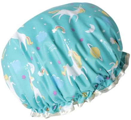 NOLITOY Duschhaube Schutz Blauem mit Design Einhorn Pe aus Doppellagige Ölbeständige Badehaube zum Haare Beim Kochen oder Duschen