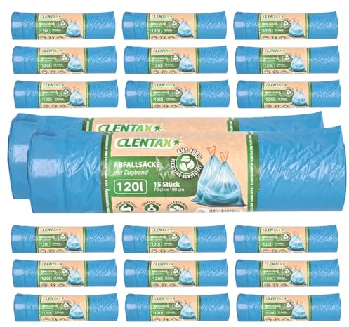 CLENTAX Schwerlastsack 20 x 120L mit Zugband auf Rolle mit 300 Stück Abfallsack