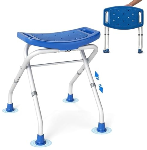 COSTWAY Duschhocker klappbar, Duschstuhl 49-52,5 cm höhenverstellbar, Duschbank Bad bis 150 kg belastbar, Badhocker mit rutschfesten Gummifüßen, Duschhilfe Duschsitz für Senioren (Blau)
