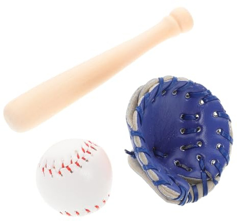 MOLUCKFU Miniature Set Baseball PU Cuir et Bois Accessoires Sportifs Miniatures Portables pour Maison de Poupée Décoration Adorable et Compacte