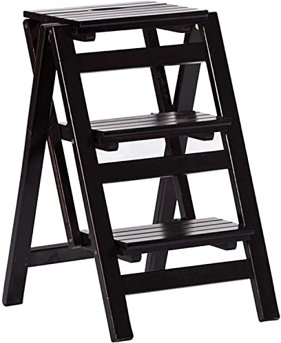 LWJSOCP Escabeau Pliant 3 marches, escabeau Multifonction en Bois, 3 en 1 avec échelle, Tabouret et étagère de Rangement (C)