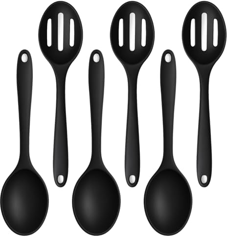 Silicone Spoons for Cooking, 6-Piece Silicone Kitchen Utensils Set, Heat-Resistant Cooking Spoon with Nonstick Design, Ideal for Mixing, Scooping, and Serving, Size 0.18