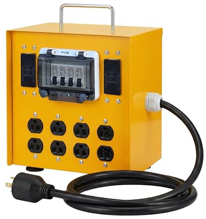 30A Temporary Distribution Box Equipped with a 30A L14-30P 125V/250V Outlet, Four MEMA-5-20R 120V GFCI Double outlets, Portable Power Center with Each Outlet Equipped with a 20A Circuit Breaker