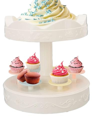 Alzata automatica a doppio strato, supporto per torte con base girevole, per cioccolato, pane, caramelle, compleanni, matrimoni, feste, vacanze, laurea, casa, cucina, bar