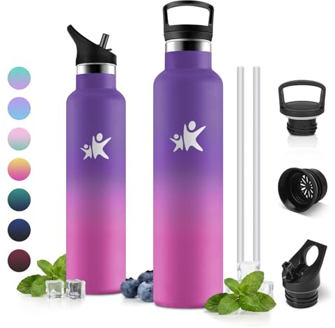 Borraccia Termica 1L, Bottiglia Acqua senza BPA, Borraccia Termica con Cannuccia, Borracce Acciaio Inox, con Doppio Strato Isolante, a Prova di Perdite, per Escursionismo, Sport All'Aria Aperta