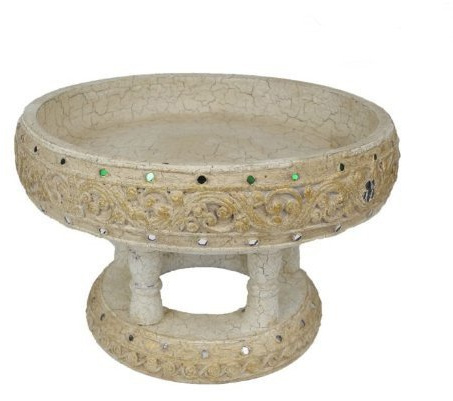 Oriental Galerie Schale Dose Zuckerdose Kelch Aufbewahrung Thailand Holz Antik Weiss, Design:Nr. 19-25cm Ø