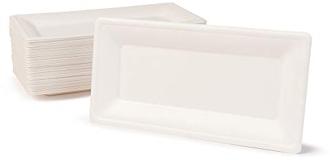 GREENBOX Piatti usa e getta di canna da zucchero compostabili I 50 pezzi piatti da festa rettangolari 26 x 13 cm bianco I piatti biodegradabili in canna da zucchero per antipasti antipasti bistecca