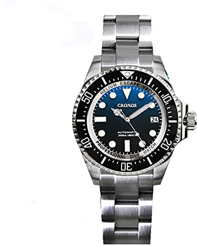 NC Cronos Automatik Taucheruhr Edelstahl Saphirglas Stahl 2000 Meter Wasserdichtigkeit Professionelle Taucheruhren (Blue)