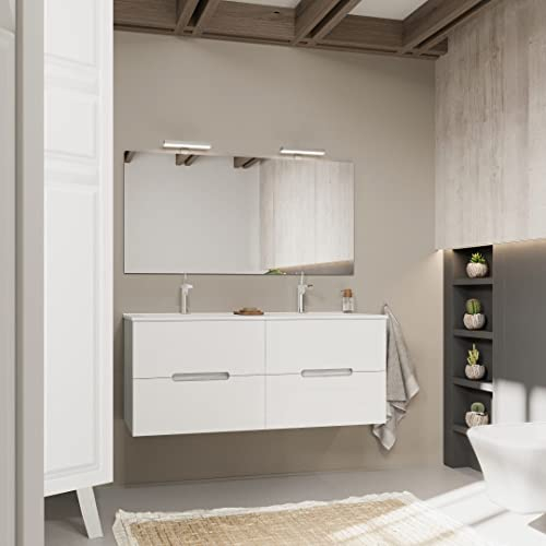 Kiamami Valentina Mobile bagno bianco e grigio 120cm, 4 cassetti, doppio lavabo | Magnolia