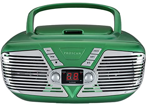 Proscan PRCD211-GREEN Retro Portable CD Radio Boombox with AM/FM Radio (Green)
