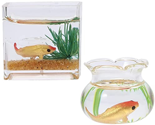 NUOBESTY Mini-Fischschale Puppenhaus Miniatur-Aquarium Kleines Glas-Goldfischglas für Märchenlandschaft Gartenverzierung Puppenhaus-Dekorationszubehör