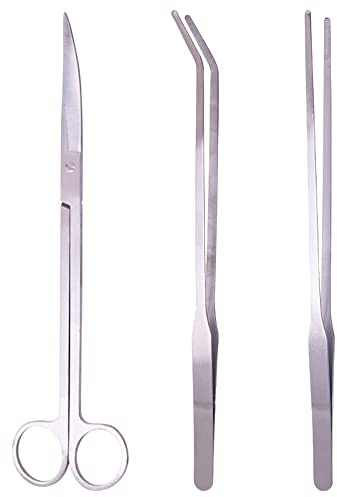 Pamtns Aquarium Accessoires 3 Pièces Outil Aquarium Aquascaping Kit Pince Ciseaux en Acier Inoxydable Outils d'Aquarium pour Plantes Kit Terrarium Poisson Starter Kits Entretien Aquarium