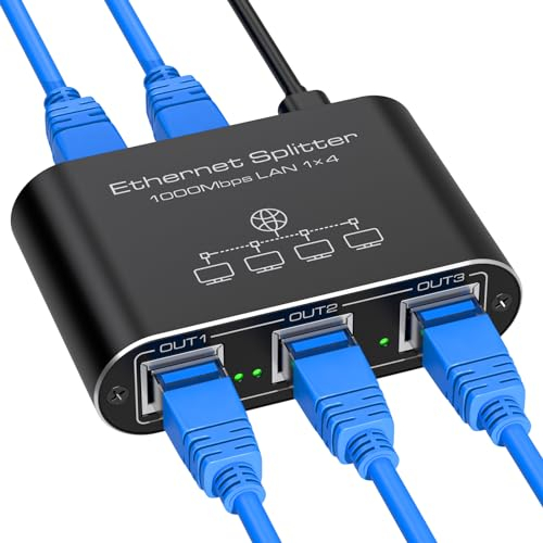 VEDINDUST LAN Splitter 1 Auf 4 1000Mbps Aluminium Netzwerk Switch Gigabit Ethernet Verteiler für Computer, Hubs, Router, Set-Top Box Mit USB-C Netzkabel
