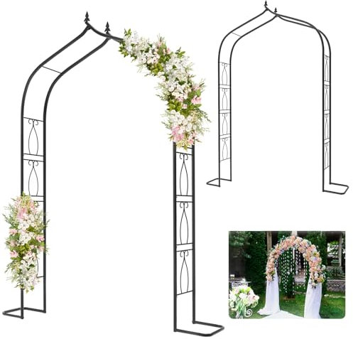 Skcoipsra 8.4ft Metal Garden Arch Arbor, Garden Trellis for Climbing Plant, Wedding Arch Stand with Ground Stakes, Durable Backdrop Stand for Outdoor Lawn Party Birthday Ceremony Decor, Gothic Style