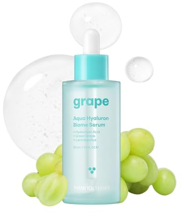 THANKYOU FARMER Grape Aqua Hyaluron Biome Serum 50ml - Siero Viso con 10 Tipi di Acido Ialuronico, Non Comedogenico, Fermento di Lactobacillus, Siero Idratante Coreano per il Viso