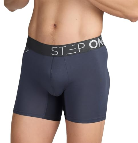 STEP ONE Bamboo Mens Underwear Trunks - Anti Chafing Boxers with 3D Support Pouch, Breathable Moisture Wicking Trunks, No Ride Up Underwear for Men Grey andBlack X-Large