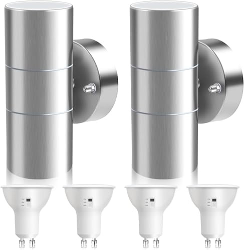 ALUSSO Aussenlampe Wand, 750LM 3CCT, inkl.4×8W GU10, Silber, 2er Set | Up Down Wandleuchte 3000K/4000K/6000K, Wandlampe IP65 Wasserdicht für Garten