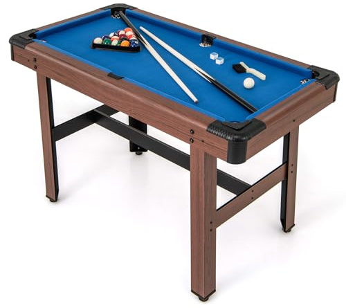 COSTWAY Table de Billard Americain avec Accessoires(2 Queues, 16 Boules, Triangle, 2 Craies, Brosse), Jeu de Billard avec Pieds Réglables, Coussin de Protection, 122 x 61 x 76 cm (Bleu)