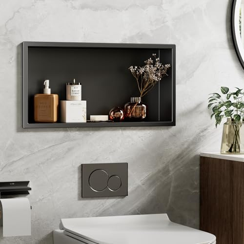 ACEMIRO Medizinschrank, 58,4 x 27,9 cm, schwarzer Medizinschrank ohne Spiegel, 304 Edelstahl, Badezimmer-Wand-Nischenschrank mit Stauraum für Badezimmer, Wohnzimmer