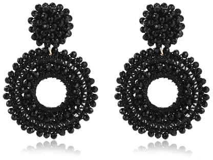 Schwarz Boho Ohrringe Hängend für Damen Handgewebte Vantage Leichte Statement Ohrringe mit Perlen Modische Geschenke Schmuck