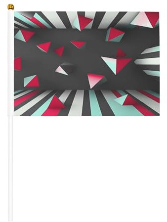 Mini bandiere artistiche geometriche astratte su bastone - 14 x 20,8 cm piccole bandiere USA per esterni, decorazioni 4 luglio, decorazione patriottica, asta per bandiera portatile, bandiere portatili