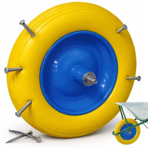 Ruota per Carriola Piena Antiforatura in Gomma 3.50-8 Ø 350 mm con Cuscinetto – Asse 125 mm o 155 mm da Muratore e Giardinaggio (125 mm)