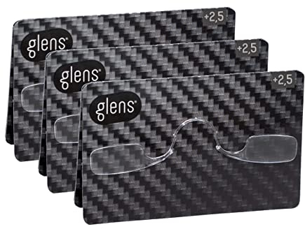 glens Mini Lesebrille | Lesebrille +2.5 in Carbon Pack | Packung mit 3 rutschfesten Lesebrillen für Herren und Damen | Armlose Notfallbrille im Taschenformat | Erhältlich in verschiedenen Stärke