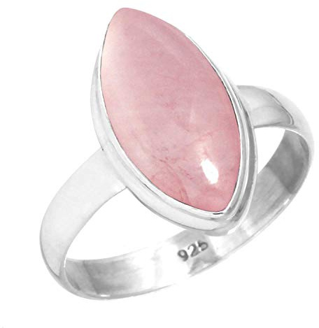 Jeweloporium Bague en argent sterling 925 avec quartz rose, taille 58, pour femme, bijou bohème avec pierres précieuses marquise