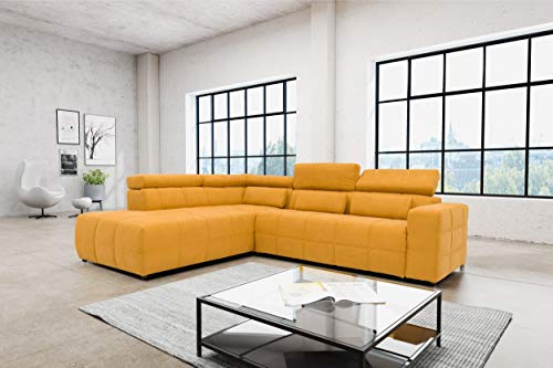 DOMO. collection Ecksofa Brandon, Sofa mit Rückenfunktion in L-Form, Polsterecke, Eckgarnitur Ottomane links 275 x 228 x 98 cm (BxTxH), gelb (mango)