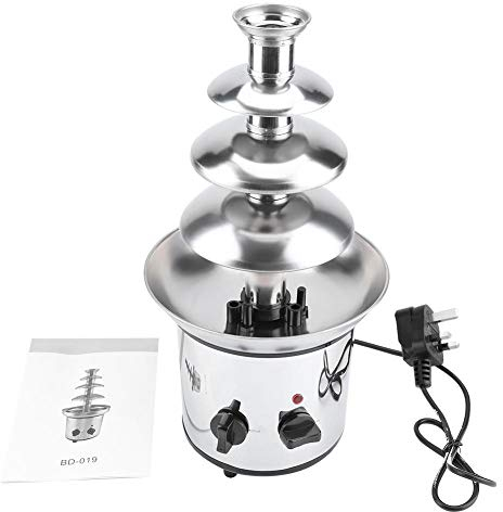 4-Tier Stainless Steel Chocolate Fountain Machine, Electric Fondue Maker, 170W, for Household, Birthday, Christmas