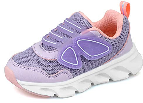 QZBAOSHU sportskor flickor pojkar tennisskor andas flickor sneakers lätta pojkar kardborreband löparskor sneakers för barn, violett, 35 EU