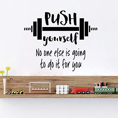 NSRJDSYT Push Yourself Gym Zitate Wandtattoo Aufkleber Langhantel Workout Übung Sport Vinyl Aufkleber Wandbild Home Decoration Wallpaper 51x42cm