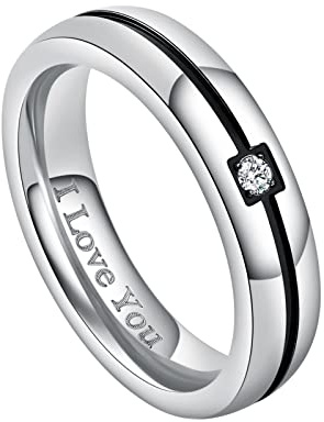 AMDXD Schmuck Paar Eheringe aus Edelstahl mit Zirkonia Verlobungsringe Partnerringe Rose Gold Schwarz (Preis nur für 1), 4MM Breit Gr.54 (17.2)