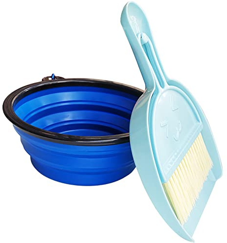 Cuenco plegable para perros con escoba y recogedor, cuencos plegables de alimentación para mascotas para gatos y perros, 1000 ml, grande, 34 onzas, de silicona expandible para alimentos y agua, cuenco