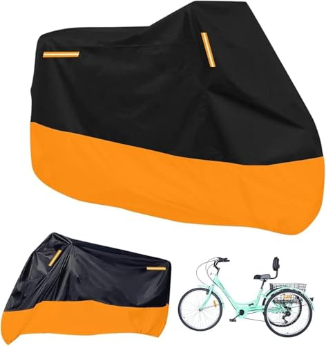 BoHangong Premium Dreiradabdeckung für Erwachsene, universell für 3 Räder (Fahrrad, Motorrad), Outdoor & Indoor Aufbewahrung (264,2 x 110 x 124,5 cm), Schwarz & Orange, 210D