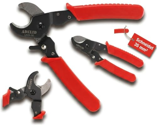 ADELID Kabelschere Kabelschneider 35mm² arbeitsbereich | Drahtschneider für Aluminium- und Kupferkabel | Federmechanismus, Gummigriff, 165mm | Elektroinstallation Schneidwerkzeug