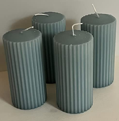 Løgum Kloster dänische Blockkerze Stumpenkerze ohne Duft 4-er Set mit Rillen Brenndauer ca. 39 Std., Sondergrößen ca. 50 Std (gray mist)