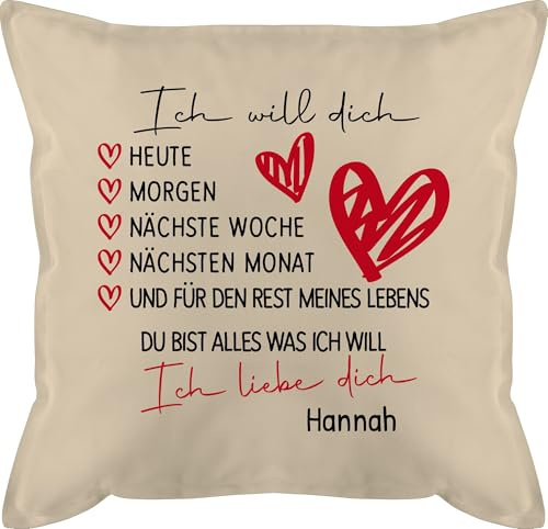 Kissen 50x50 - Partner Ideen - Ich Will Dich Heute Morgen nächste Woche I Ich Liebe Dich Geschenk Paar Geschenke - 50 x 50 cm - Beige Natur - Boyfriend Pillow partnerkisen Valentinstag Love