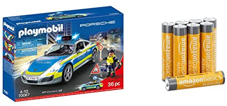 Playm. Porsche 911 Carrera 4S Polizei | 70067 & Amazon Basics - Batterie alcaline AAA 1.5 Volt, Performance, confezione da 8 (l’aspetto potrebbe variare dall’immagine)
