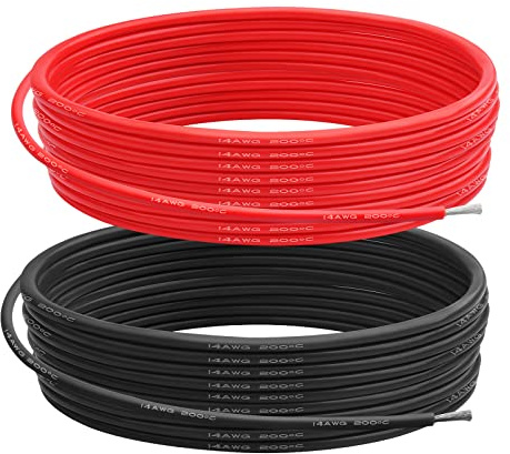 Henakmsl 14 AWG Silikonkabel 10 m, 2,08 mm², Rot/Schwarz | 5 m Rot + 5 m Schwarz, hochflexible Litze aus verzinntem Kupfer für RC, Auto, Marine und Elektronik