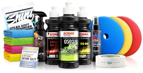 Politurset: Sonax Politur Set + Royal Pads Premium Polierpads + Dr. Wack Lackversiegelung + Zubehör - Auto Politur | 13-teilig