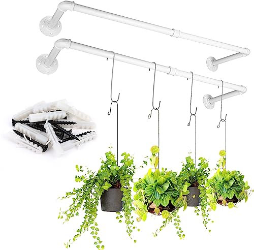Yoiemivy 2 Sets hängende Pflanzstange mit 4 Haken weiß, Wand oder Decke, Pflanzgefäß, minimalistischer Blumentopf-Aufhänger, Kräutergarten (Topf und Pflanze nicht im Lieferumfang enthalten)