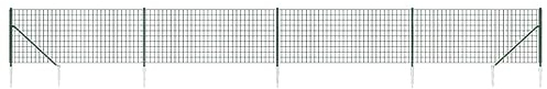 vidaXL Clôture en Treillis Métallique et Piquet d'ancrage, Panneau de Clôture Décoratif, Barrière de Protection Jardin Patio Extérieur, Vert 0,8x10 m