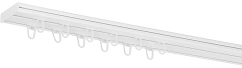 RENA Vorhangschiene 2-läufig Gardinenschiene aus Kunststoff Vorhang-Deckenschiene mit Überklipshaken Gardinenleiste Gardinenstange Gardinen Vorhänge für Deckenmontage Weiß 120cm
