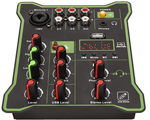 Tragbarer Mixer, 5 Kanal USB Stereo Mixer Soundkarte, 48 V Phantomspeisung, Soundkarte Unterstützt 3 XLR Mikrofoneingänge für die von KTV Bühnenpartys