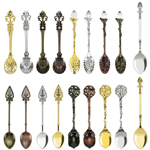 Chostky 18 Stücke Resto Kaffeelöffel, Kristalllegierung Löffel, kreative Geschirr Dessertlöffel, Vintage geschnitzte Teelöffel für Kaffee Zucker Dessert Kuchen Eis Suppe Home Office Party Zubehör