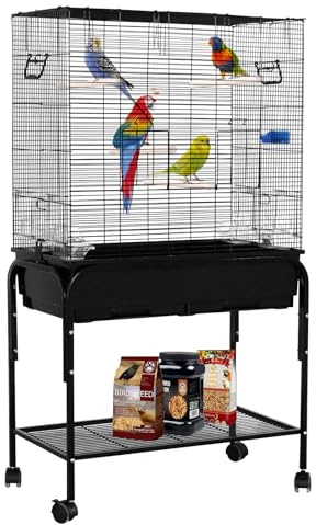 42 Single Stackable Deep & Wide Breeding Center Divider Nest Box Bird Rolling Stand Cage Divided Breeder Parakeet Bird Cage for Canary Cockatiel Parrot Lovebird (Black 130x73.5x39.5cm)
