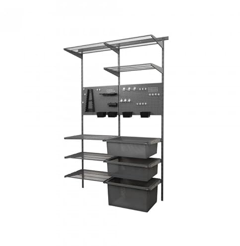 INTEGRI Werkstatt Regalsystem - Werkzeugwand - 200x125x42 cm - Ordnungssystem - Werkzeughalter Wand - Wandregal - Werkstatteinrichtung - Schwerlastregal für Werkzeug mit Sortierboxen, Lochwand Haken