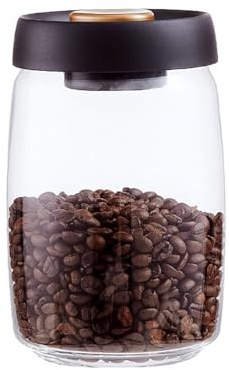 BBTISG Clear Vacuum Canister with Seal Lids, Glass Food Storage Jar Clear Glass Canister Kitchen Food Storage Containers Jars for Coffee Sugar Tea Spices (Black 1200ml)