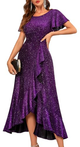 Berylove Abendkleid Damen Lang Glitzer Lange Hochzeitskleider Für Damen Festkleider Für Damen Kleider Damen Festlich Abendkleider S007 Purple S
